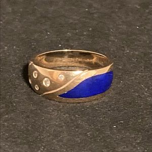 6.9 gram Lapis Inlay Ring 14 kyg with 5 Diamonds